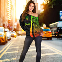 Niue Custom Personalised Women's Off Shoulder Sweater - Reggae Polynesian Tentacle Tribal Pattern - Polynesian Pride