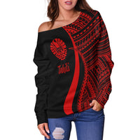 Tahiti Women's Off Shoulder Sweater - Red Polynesian Tentacle Tribal Pattern - Polynesian Pride