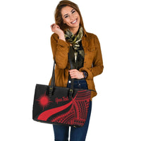 Marshall Islands Custom Personalised Large Leather Tote Bag - Red Polynesian Tentacle Tribal Pattern - Polynesian Pride