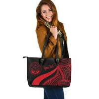 Marshall Islands Custom Personalised Large Leather Tote Bag - Red Polynesian Tentacle Tribal Pattern Crest - Polynesian Pride