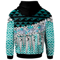 Samoa Zip Hoodie Coconut Leaves Weave Pattern Blue - Polynesian Pride