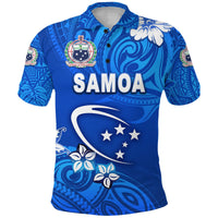 Custom Manu Samoa Rugby Polo Shirt Unique Vibes Full Blue, Custom Text and Number - Polynesian Pride