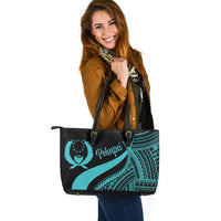 Pohnpei Large Leather Tote Bag - Turquoise Polynesian Tentacle Tribal Pattern - Polynesian Pride