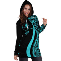 Yap Women's Hoodie Dress - Turquoise Polynesian Tentacle Tribal Pattern - Polynesian Pride