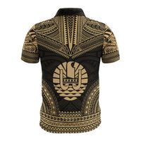 Tahiti Polo Shirt Tahitian Flag Polynesian Chief Tattoo Gold Version - Polynesian Pride