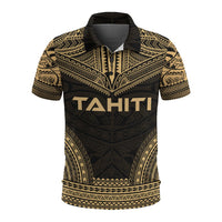 Tahiti Polo Shirt Tahitian Flag Polynesian Chief Tattoo Gold Version Unisex Gold - Polynesian Pride
