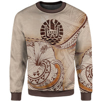 Tahiti Sweatshirt - Hibiscus Flowers Vintage Style Unisex Nude - Polynesian Pride
