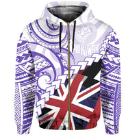 Polynesian Kakau Flag of Hawaii Zip Hoodie Purple - Polynesian Pride