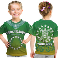 (Custom Personalised) Cook Islands T Shirt KID Circle Pattern Mix Sea Turtle Green Version LT14 - Polynesian Pride