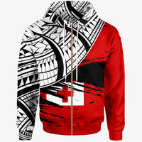 Tonga Custom Zip Hoodie Tonga Flag Style With Claw Pattern Unisex Red - Polynesian Pride