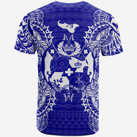 Tonga T Shirt Tonga Coat of Arms Map Polynesian Tattoo Blue - Polynesian Pride