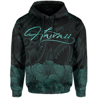 Polynesian Hibiscus Seal of Hawaii Hoodie Turquoise - Polynesian Pride