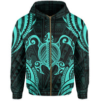 Polynesian Turtle Kanaka Maoli Hawaii Zip Hoodie Turquoise - Polynesian Pride