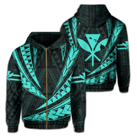 Polynesian Kakau Kanaka Maoli Map Hawaii Zip Hoodie Turquoise Unisex Blue - Polynesian Pride