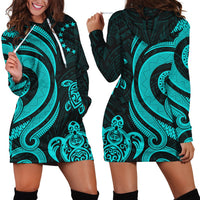 Cook Islands Women Hoodie Dress - Turquoise Tentacle Turtle Turquoise - Polynesian Pride