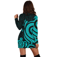 Tonga Women Hoodie Dress - Turquoise Tentacle Turtle - Polynesian Pride