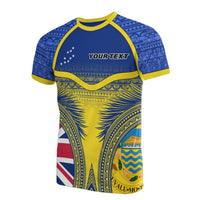Tuvalu Custom T Shirt Tuvaluan Flag Coat of Arms Coconut Leaves Unisex Blue - Polynesian Pride