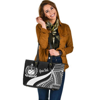 Samoa Custom Personalised Large Leather Tote Bag - White Polynesian Tentacle Tribal Pattern - Polynesian Pride