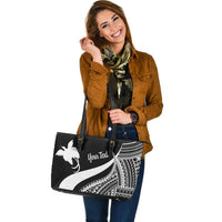 Papua New Guinea Custom Personalised Large Leather Tote Bag - White Polynesian Tentacle Tribal Pattern - Polynesian Pride