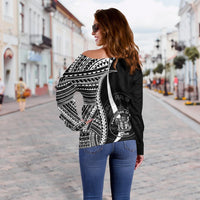 Niue Custom Personalised Women's Off Shoulder Sweater - White Polynesian Tentacle Tribal Pattern - Polynesian Pride