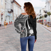 Northern Mariana Islands Women's Off Shoulder Sweater - White Polynesian Tentacle Tribal Pattern - Polynesian Pride