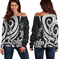 Niue Women's Off Shoulder Sweater - White Tentacle Turtle White - Polynesian Pride