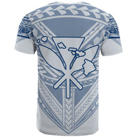 Hawaiian Kanaka Map Football Jersey T Shirt White and Blue Roger Style - Polynesian Pride