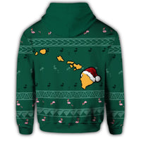 Hawaiian Map Polynesian Mele Kalikimaka Flamingo Christmas Hoodie Zip - Polynesian Pride