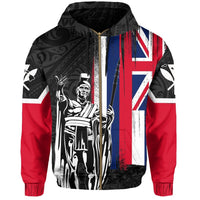 Hawaii King Flag Polynesian Hoodie (Zip up) Gray - Polynesian Pride