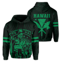 Polynesian King Kanaka Map Seal of Hawaii Hoodie Green Unisex Green - Polynesian Pride