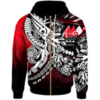Tonga Zip Hoodie Tribal Jungle Pattern Red Color - Polynesian Pride