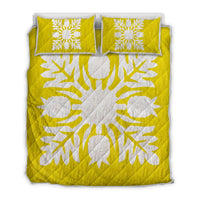 Hawaiian Royal Pattern Quilt Bed Set - Yellow - N1 Style - AH Yellow - Polynesian Pride