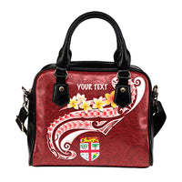 Fiji Custom Personalised Shoulder Handbag - Fiji Seal Polynesian Patterns Plumeria (Red) - Polynesian Pride
