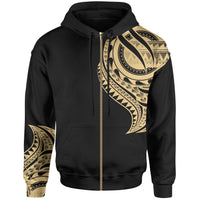 Papua New Guinea Zip Hoodie Papua New Guinea Tatau Gold Patterns With Coat of Arms Unisex Black - Polynesian Pride