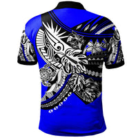 Cook Islands Polo Shirt Tribal Jungle Blue Pattern - Polynesian Pride