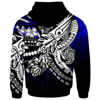 American Samoa Zip Hoodie Tribal Jungle Pattern Blue Color - Polynesian Pride