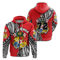 Custom Tonga Rugby Zip Hoodie Polynesian Style Pinwheel FINAU Unisex Red - Polynesian Pride