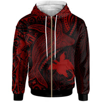 Papua New Guinea Zip up Hoodie Humpback Whale & Coat of Arms Red Unisex Red - Polynesian Pride