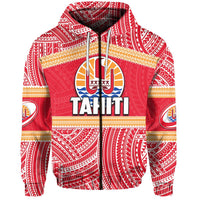 Tahiti Rugby Polynesian Patterns Zip Hoodie Unisex Red - Polynesian Pride