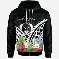 Pohnpei Polynesian Zip up Hoodie Pohnpei Coat of Arms & Polynesian Tropical Flowers White Unisex White - Polynesian Pride