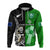 Custom New Zealand and Ireland Rugby Hoodie All Black Maori Mix Shamrocks LT14 Zip Hoodie Black - Polynesian Pride