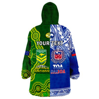 (Custom Personalised) Samoa Rugby and Australia Rugby Wearable Blanket Hoodie Toa Samoa Mix Kangaroos Pacific LT14 - Polynesian Pride