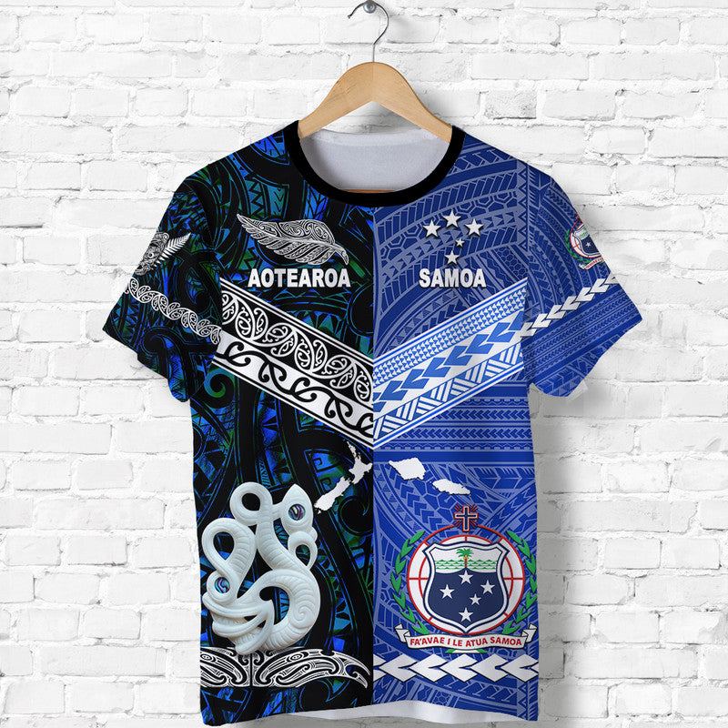 Samoa And New Zealand T Shirt Together Blue LT8