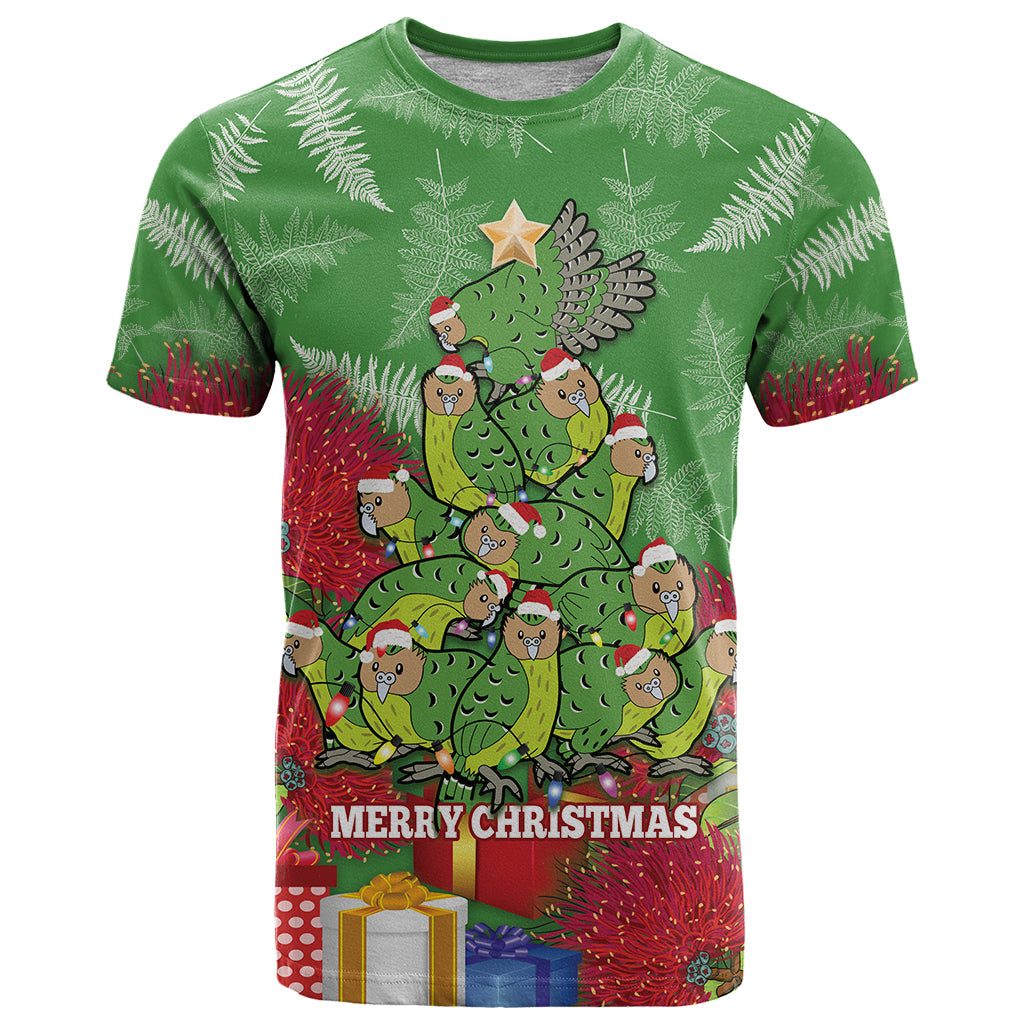 Kakapo New Zealand T Shirt Merry Christmas Pohutukawa - Green LT14 Green - Polynesian Pride