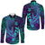 Purple Polynesian Family Matching Outfits Off Shoulder Long Sleeve Dress And Hawaiian Shirt Tribal Hammerhead Shark LT14