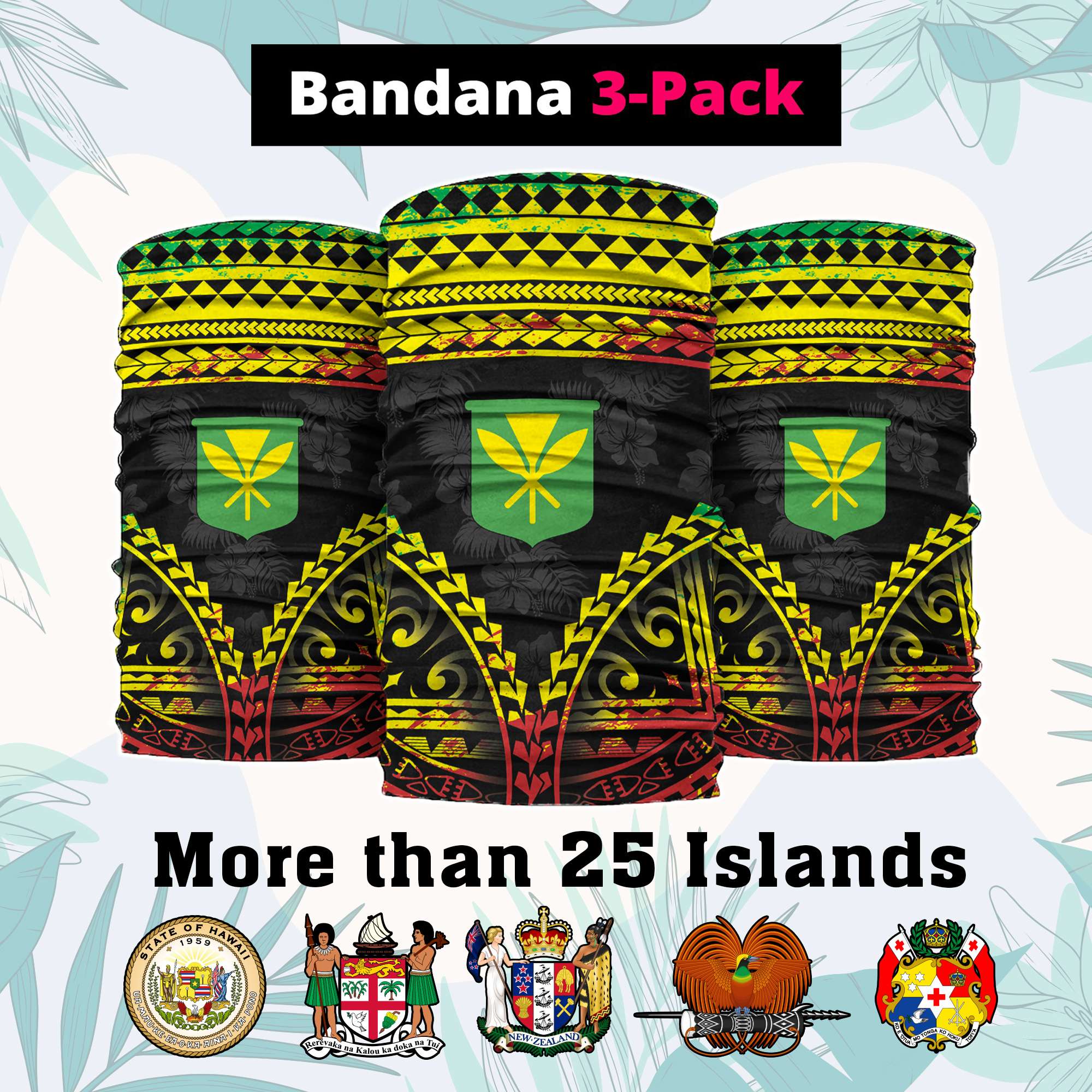 Custom Polynesia Bandana Coat Of Arms Polynesian Tribal Pattern 3 - Pack CTM05