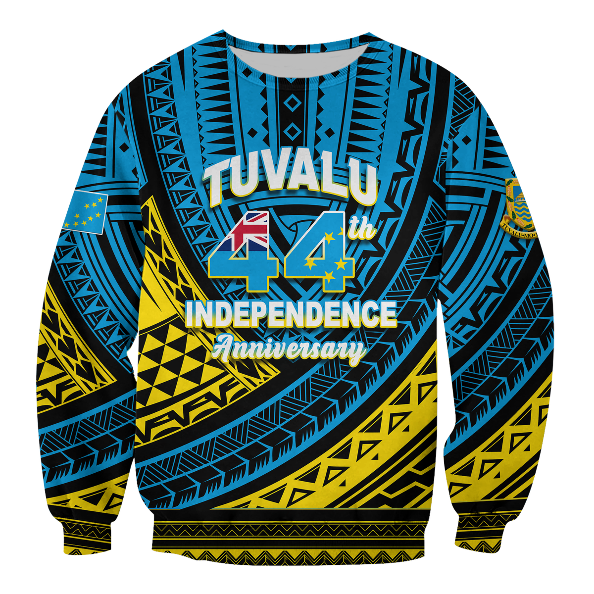 Tuvalu Sweatshirt 44th Independence Anniversary - Tribal Pattern - LT12 Unisex Blue - Polynesian Pride