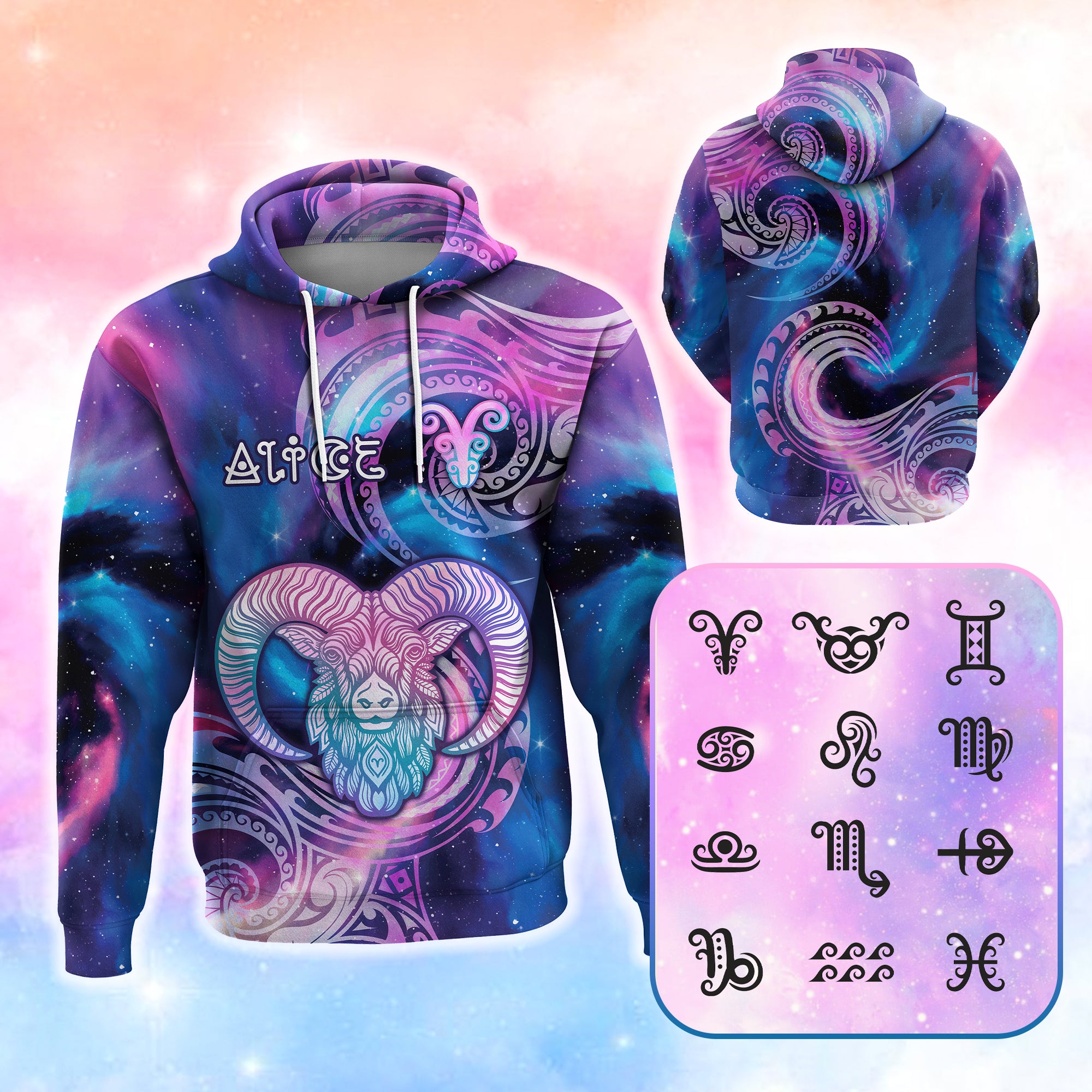 Custom Zodiac Signs Hoodie With Polynesian Pattern CTM05 Pullover Hoodie - Polynesian Pride