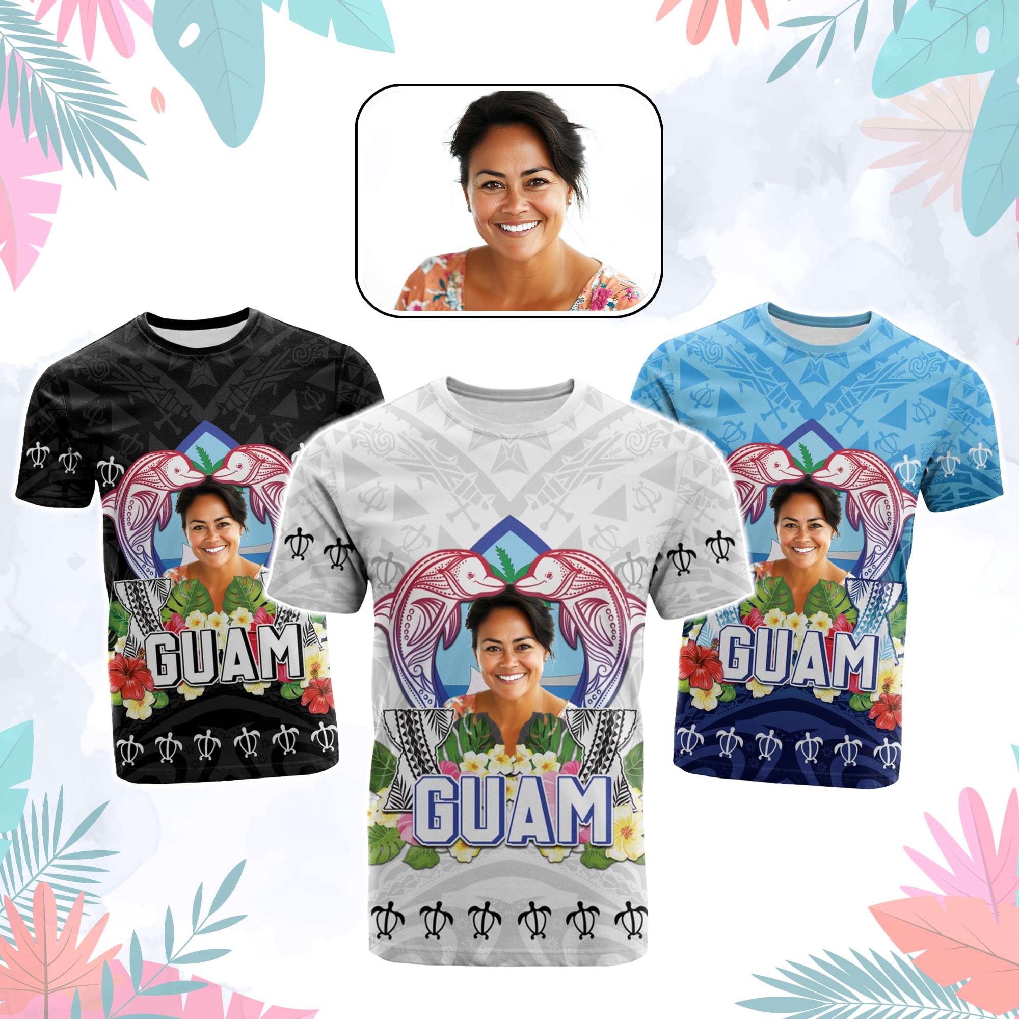 Custom Photo Guam Chamorro T Shirt Tribal Latte Stone With Dolphins | Polynesian Pride