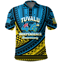 Tuvalu Polo Shirt 44th Independence Anniversary Tribal Pattern LT12 Unisex Blue - Polynesian Pride